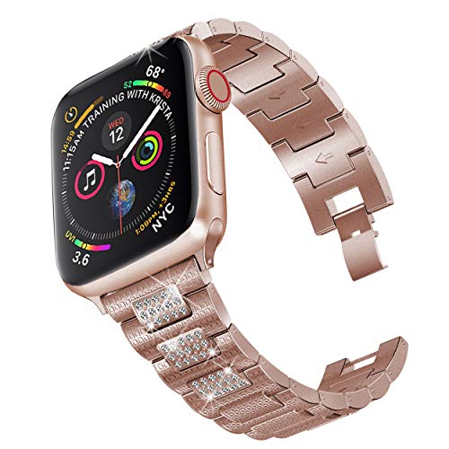 hooroor Bling Bands Compatible Apple Watch Band 42mm 44mm iWatch Series 4 3 2 1 for Women Men, Diamond Rhinestone Stainless Steel Metal Replacement Accessories Wristband Strap, Gold