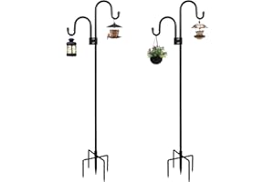 Whonline Double Shepherds Hook,2 Pack,92 Inch,5 Base Prongs Heavy Duty,Two Sided Garden Pole,Hanging Plant Baskets Solar Light Lanterns Garden Plant Hanger Stands