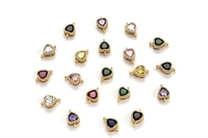 KitBeads 10pcs Cubic Zirconia Heart Connector Charms Crystal Heart Charms Real Gold Plated Heart Link Charms for Jewelry Making