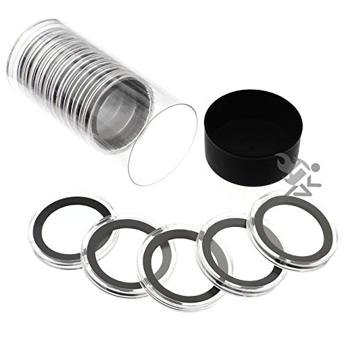 Black Lid Capsule Tube & 15 Air-Tite X38mm Black Ring Coin Holders for 1.5oz Silver Polar Bear