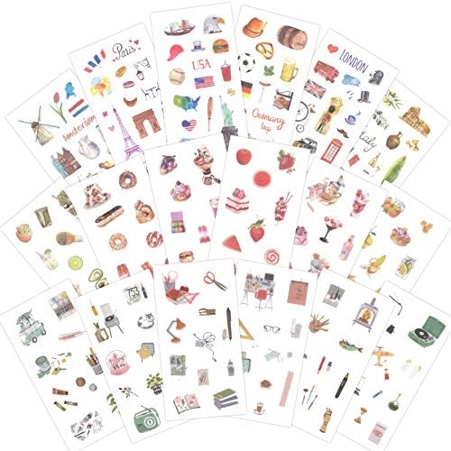 1000Art Planner Stickers Pack(18 Sheets / 200+) Travel,Dessert,Ice Cream, Daily Life Stickers Set for DIY Arts and Crafts,Planner,Notebook Journals,Scrapbooks,Calendars, Album