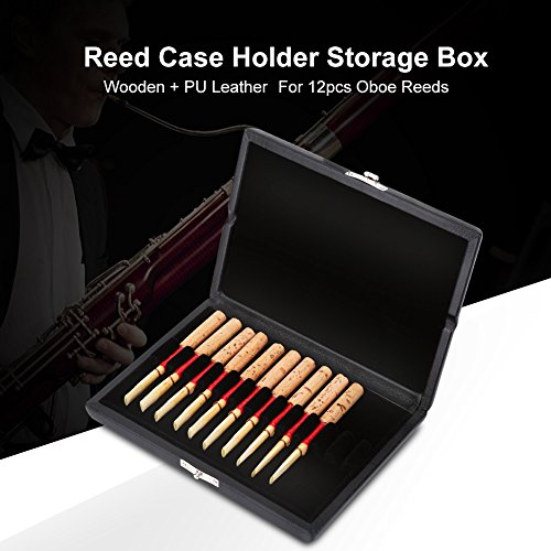 Oboe Case Storage, Wooden + PU Leather Cover Case Holder Storage Box for 10/12/20pcs Reeds Cover(For 12 reeds) - Thumbnail 2