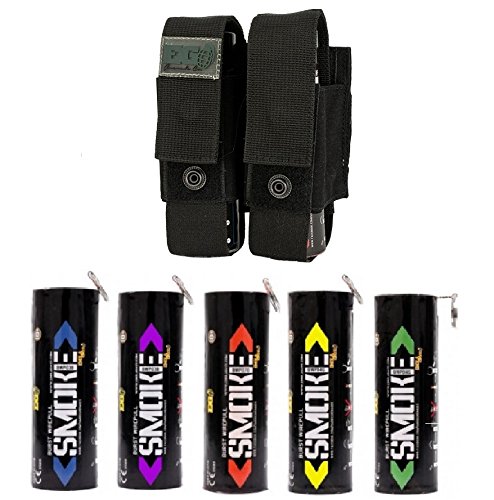 Enola Gaye Deuce Pouch for Molle Combat Systems - WP40 &amp; BWP Grenade Carrier (Black - With FIVE BWP BURST Smokes - Assorted Colors)