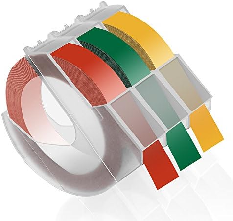 Embossing Label Tape,3D Plastic Labels Compatible for DYMO Embossing Label Makers, White on Red/Green/Yellow, 3/8" x 9.8", 3-Roll Pack