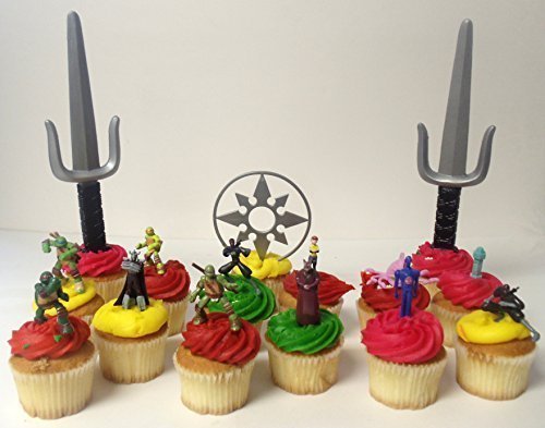 Teenage Mutant Ninja Turtles 15 Piece Birthday Cupcake Topper Set Featuring 2" to 3" Cupcake Toppers of Sensei Splinter, Donatello, Leonardo, Raphael, Michelangelo, April, Shredder, Kraang and Themed Decorative Accessories