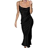 xxxiticat Women's Sleeveless Spaghetti Strap Satin Dress Cocktail Beach Evening Party Cowl Neck Back Tie Up Maxi Dresses