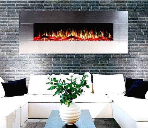 DIGITAL FLAMES Designer Electric Fire 50 & 60 Premium Branded Inch LED Stainless Steel Glass Wall Mounted Electric Fire 1500Kw 7 Colour Side Lights with New 10 Colour Flame Lights 2020 (60 Inch)