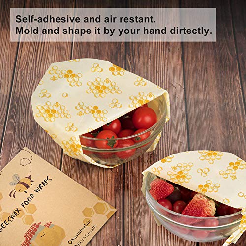 Reusable Beeswax Food Wrap 3-Pack, JONYJ Eco-Friendly Reusable Sandwich Wraps, Plastic Alternative Sustainable Organic Food Storage Wrap for Cheese, Fruit, Bread, Snacks - 1 Large, 1 Medium, 1 Small