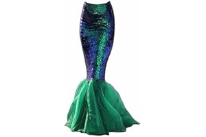 Cozep Women's Mermaid Tail Costume Sequin Maxi Skirt Halloween Cosplay Party Dress