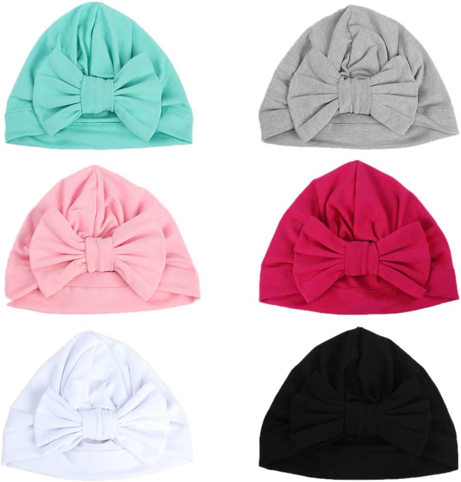 Baby Cotton Head Wrap Gilrs Elastic Knot Headbands Nursery Beanie Kids Cap (6pack/knot headband)