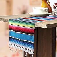 Hokic Mexican Table Runner Fringe Cotton Handwoven Mexican Serape Blanket Table Runner Mexican Fiesta Party Supplies Day of The Dead Party Decorations 14 x 84 Inch