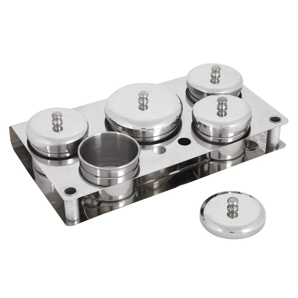 Nail Art Acrylic Powder Liquid Cup, 3pcs Professional Stainless Steel Storage Box, Powder & Liquid Set Cans With Lids & Nail Brush Holder for Powder Pigment Decoration Manicure Tool Storage (5 grids)