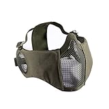 OneTigris 6" Foldable Half Face Airsoft Mesh Mask with Ear Protection, Military Tactical Lower Face Protective Mask (OD Green)