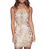 Mansy Women's Bandage Backless Strap Bodycon Party Dress,Gold,Small