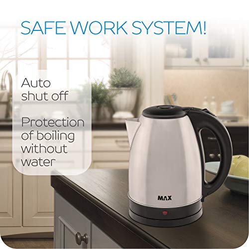 Max, Electric Kettle, 1.7 L, Automatic Lid open, Tea Pot, Fast Boil, Boil dry protection, 1500W power, Stainless steel inside, Auto ShutOff, Min and Max Level inside, Cool touch handle