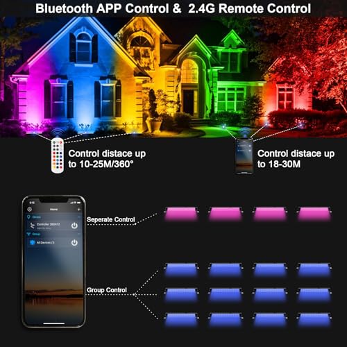 50W Outdoor RGB LED Floodlight, 2PCS Color LED Projector with Remote Control 2.4G and Bluetooth APP Projector RGBW IP66 Waterproof Spot Led Color LED RGB Dimmable Bar for Garden Tree Festival
