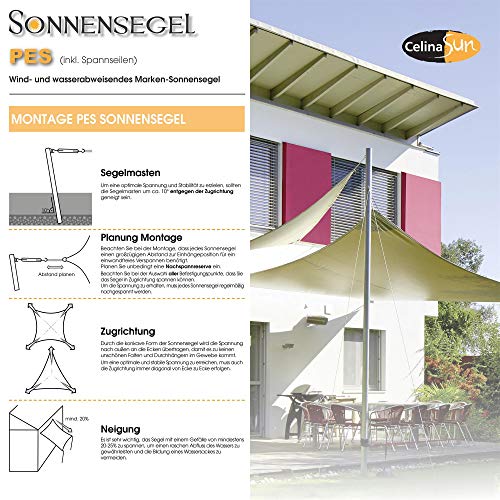 CelinaSun Sonnensegel wasserdicht inkl Befestigungsseile Premium PES wasserabweisend imprägniert Dreieck rechtwinklig 3 x 3 x 4,25 m hell grau – Bild 6