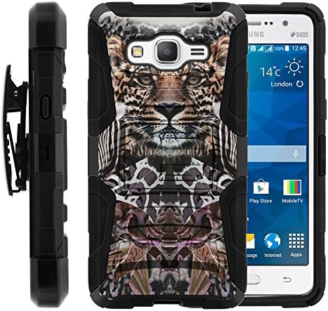 Galaxy Grand Prime Case, Galaxy Grand Prime Holster, Two Layer Hybrid Armor Hard Cover with Built in Kickstand for Samsung Galaxy Grand Prime SM-G530H, SM-G530F (Cricket) from MINITURTLE | Includes Screen Protector - Zebra Leopard Illusion