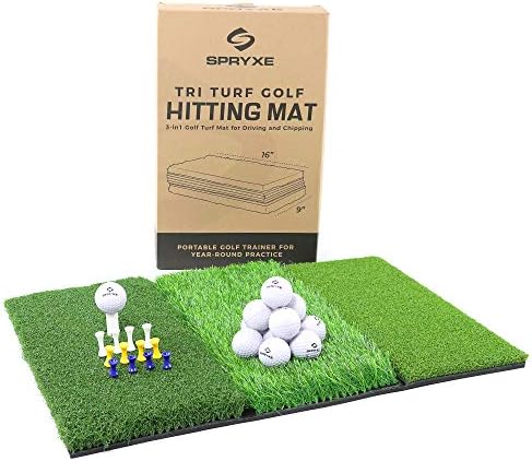 Spryxe Tri-Turf Golf Mat Set | Portable Golf Hitting Mat for Backyard | Durable Golf Mats for Home Use w/Foam Practice Balls and Adjustable Tees | Indoor Outdoor Driving Chipping Mat Spryxe Tri-Turf Golf Mat Set | Portable Golf Hitting Mat for Backyard | Durable Golf Mats for Home Use w/Foam Practice Balls and Adjustable Tees | Indoor Outdoor Driving Chipping Mat
