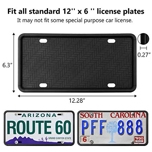 Kribin License Plate Frame, 9 Drainage Holes Rain-Proof Anti-Rust Anti-Rattle Silicone License Plate Holder for Car - Black
