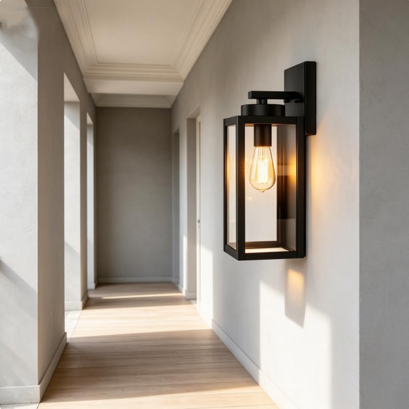 XZM Waterproof Outdoor Wall Light Fixture 2 Pack, Black Exterior Porch Light Wall Sconce with Clear Glass, Anti-Rust Weatherproof E27 Base for House Front Door Patio Garage Garden (2 Pack)