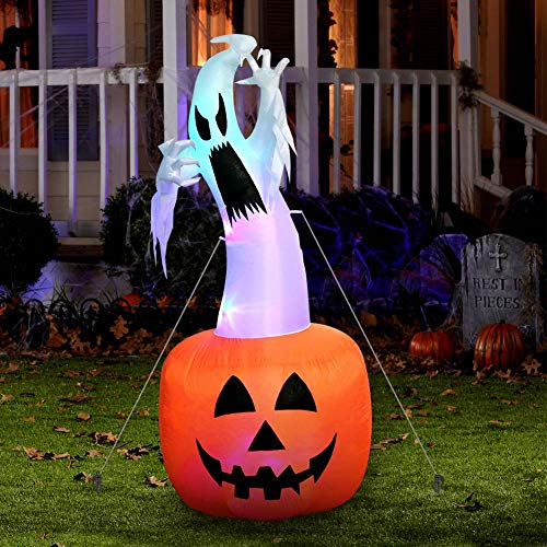 Ourwarm 6ft Halloween Inflatable Blow Up Ghost On Pumpkin With