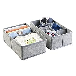 See mDesign Fabric Baby Nursery Closet Organizer for Clothes, Towels, Bibs, Socks, Shoes - Set of 2, 8 Compartments, Gray Details