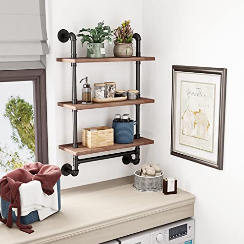 BOSURU Industrial Pipe Bathroom Shelves Rustic Wood Shelves with Towel