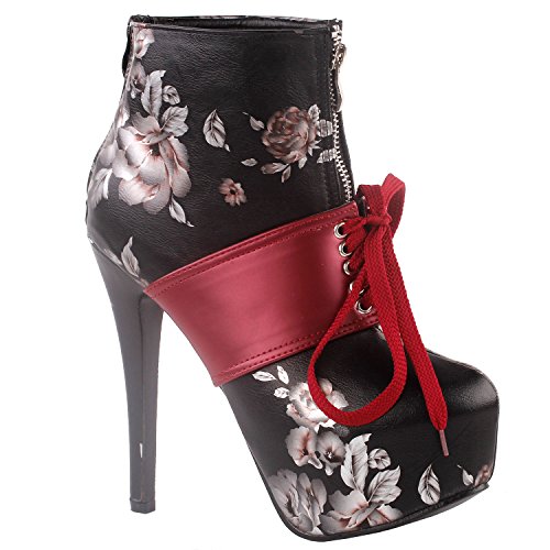 SHOW-STORY-Retro-Black-Red-Two-Tone-Flower-Print-Lace-Up-Zip-Platform-Stiletto-Ankle-Bootie-BootLF80857