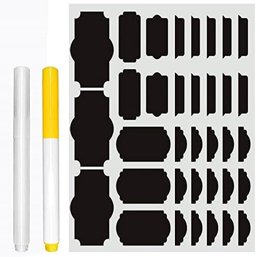 zison 60 Packs Chalkboard Labels Premium Reusable Chalkboard Stickers Erasable and 2 Liquid Chalk Pen（1 White And 1 Yellow）