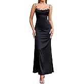 Satin Maxi Dress Floral Spaghetti Strap Backless Sleeveless Formal Prom Party Slik Wedding Guest Dresses for Women