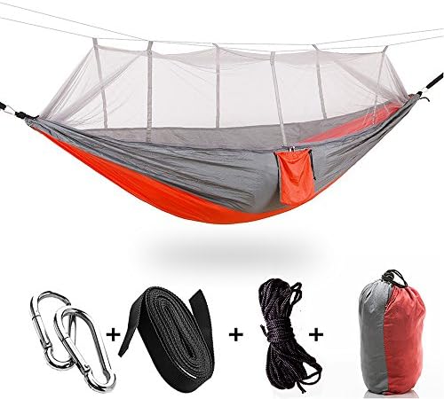Vicona Portable Double Camping Parachute Fabric Hammock with Mosquito Net -Lightweight Durable Nylon Hammock For Outdoor Travel Indoor Camping Hiking Backpacking Backyard.