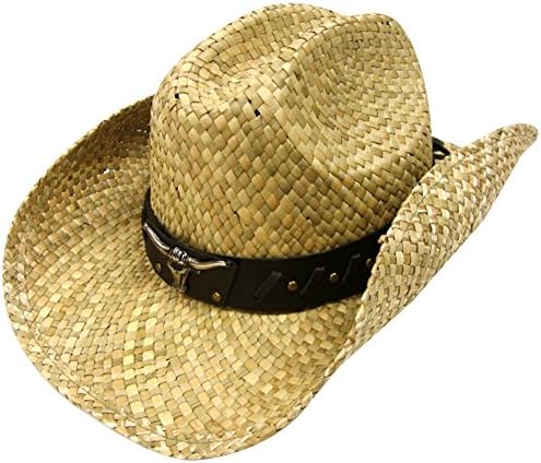 TAUT Unisex Woven Straw Ranch Cowboy Hat with Shapeable Brim Bull_Natural