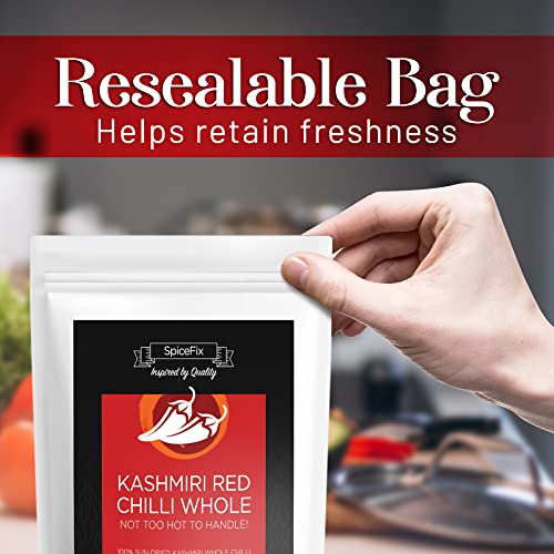 SpiceFix Whole Kashmiri Red Chilli Pepper, Mild to Medium Heat