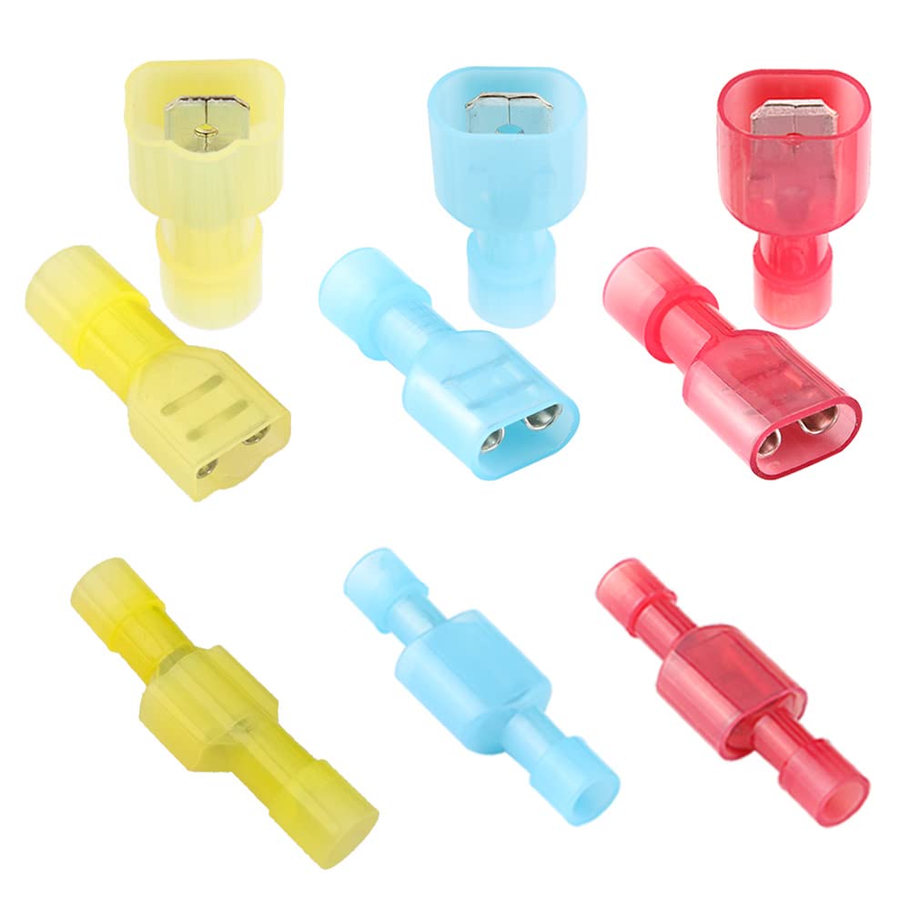 QitinDasen 100Pcs Fully Insulated Quick Wire Connectors Set, Nylon Fully Insulated Male & Female Spade Quick Disconnects Wiring Wire Crimp Terminal (20 Pairs Red, 20 Pairs Blue, 10 Pairs Yellow)
