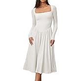 CHYRII Women Spring Fashion 2025 Square Neck Long Sleeve Casual A-Line Midi Dress