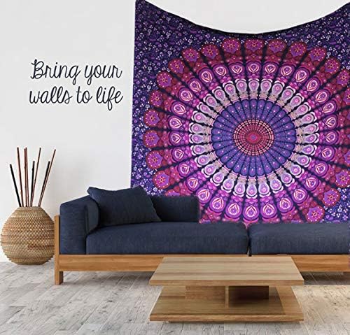raajsee Indian Cotton Purple Tapestry Mandala Wall Hangings, Boho Throw Bohemian Bedding Queen Bedspread 140X210 CMS - Image 4