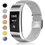 AK Metal Replacement Bands Compatible for Fitbit Charge 2 Bands, Stainless Steel Adjustable Wristband for Fitbit Charge 2 with Unique Magnet Clasp (Small, 01 Silver)