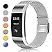 AK Metal Replacement Bands Compatible for Fitbit Charge 2 Bands, Stainless Steel Adjustable Wristband for Fitbit Charge 2 with Unique Magnet Clasp (Small, 01 Silver)