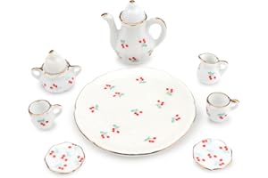 Dollhouse 1:6 Porcelain Tea Cup Sets 8 Pcs Set Miniature Ceramics Dollhouse Accessories Flower Pattern Teapot Platter Dish Se