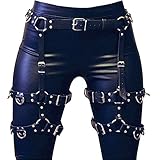 Qiansheng Women's Leather Body Harness Strappy Gothic Garter Adjustable Punk Waist Leg Cincher Cage Belt(KZ04Black)