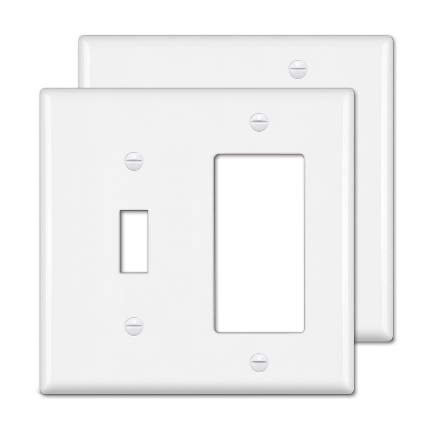 Photo 1 of [2 Pack] BESTTEN 2-Gang Combination Wall Plate, 1-Decor/1-Toggle Outlet and Switch Cover, Standard Size, UL Listed, White