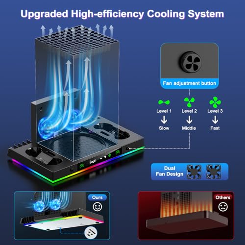 LED Cooling Stand and Charging Station for Xbox Series X Console ＆ Controller, Cooling Fan