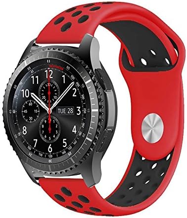 Gear S3 Strap, 22mm Silicone Sport Watch Band with Ventilation Holes for Samsung Galaxy Watch 46mm/Samsung Gear S3 Frontier/Classic, Moto 360 2nd Gen Men’s 46mm - Red/Black