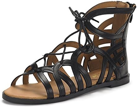 DREAM PAIRS Women's Cesar Black Open Toe Gladiator Flat Sandals - 8 M US
