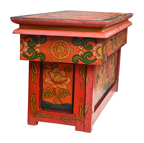 Altar Table for Meditation Yoga Room, Tibetan Furniture for Unique Home Décor; by Mudra Crafts (Large, Red) - Thumbnail 2