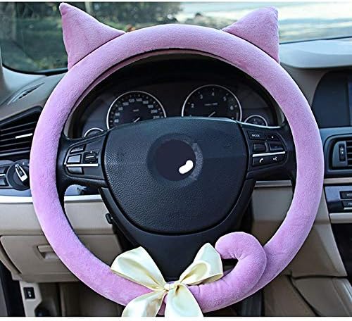 YANG HONG SHOP Super Cute Car Steering Wheel Cover Girl And Woman Cartoon Plush Non-slip Universal 15 Inch / 38CM (Color : Purple)