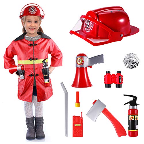 LEHOM Kids Fire Costume Set 10Pcs Fireman Firefighter Costume Gear Role