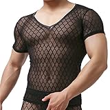 Sexy Men's T-shirt Mesh Sheer Undershirt Man Underwear Black (XL)