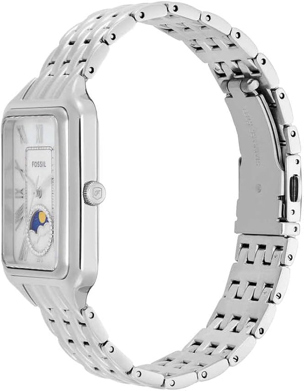 Relógio Raquel para mulheres, movimento de quartzo de três mãos com bracelete em aço inoxidável, tom prateado, 29 mm